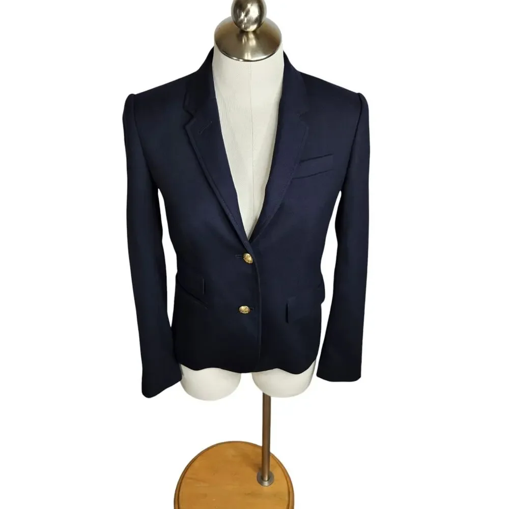 J. Crew Schoolboy Blazer Womens Size 4 Navy Blue Gold Buttons Wool Blend‎ Lined